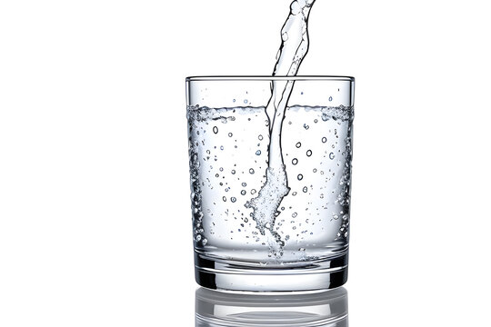 A glass of water on a white background, clean design for advertising.