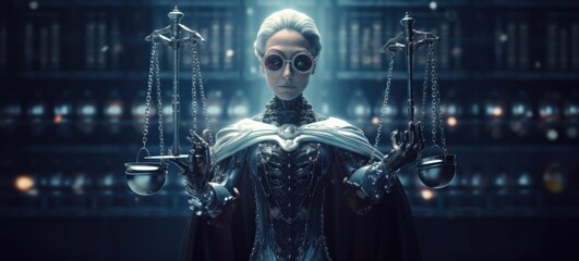 Fototapeta na wymiar Cyborg Judge in a Futuristic Office