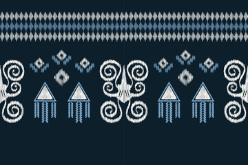 Ethnic Ikat fabric pattern geometric style.African Ikat embroidery Ethnic oriental pattern blue background. Abstract,vector,illustration.Texture,clothing,frame,decoration,carpet,motif.