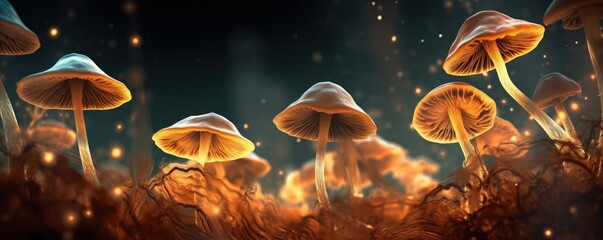 Neon Dreamlike Macro Photo of Psilocybin Magic Mushrooms