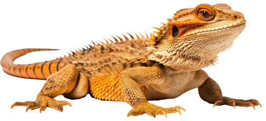 Fototapeta premium Bearded dragon lizzard isolated on white background as transparent PNG, generative AI animal
