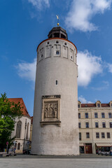 Fototapeta na wymiar Thick Tower, decorative Gothic defensive structure part of Gorlitz medieval defenses 