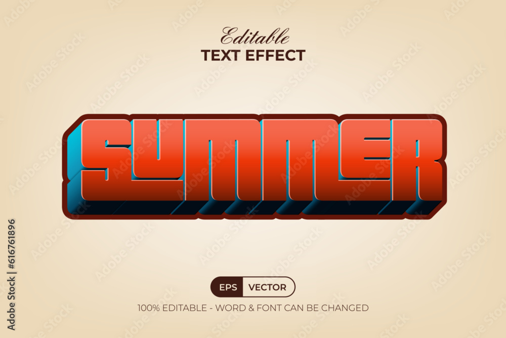 Poster 3d summer text effect style. editable text effect.
