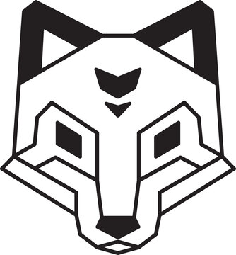 Stylized geometric Fox or Wolf head in polygonal wireframe style. Tattoo design, logo art, black and white illustration.