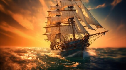 Beautiful Old-Time Sailing Ship - Split Toning and Motion Blur Panorama