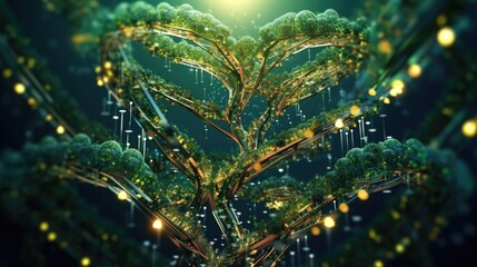 Eco-Friendly Nature AI Concept with Glowing Tree Heart