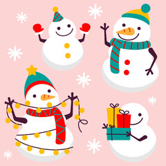 Collection of snowman in christmas costume vector illustration