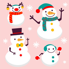 Collection of snowman in christmas costume vector illustration