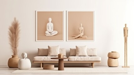 Mockup frame in contemporary Scandinavian living room interior ,3d render , empty template 