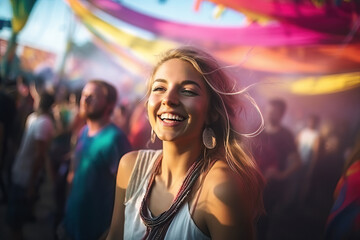Beautiful young woman having fun at music festival