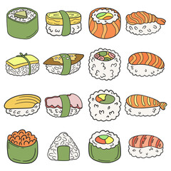 Japanese seafood Sushi sticker doodle vector art