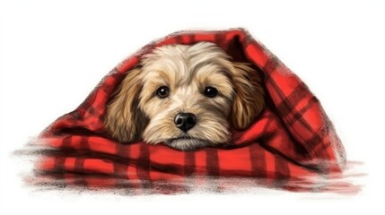 A cute dog peeked from the blanket. (Illustration, Generative AI)
