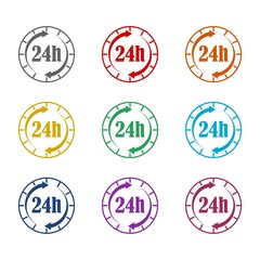 Open 24 hours arrow icon symbol icon isolated on white background. Set icons colorful