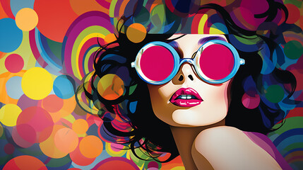 Glamorous disco diva portrait Pop art retro vector illustration. beautiful sexy young woman,  Created using generative AI tools