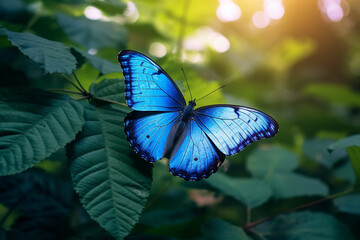 Blue Butterfly Fly in Morning Nature | Created with Generative AI Tools