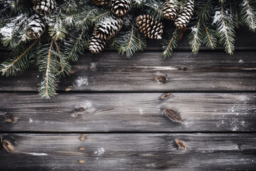 Christmas Wooden Background with Snow | Created with Generative AI Tools