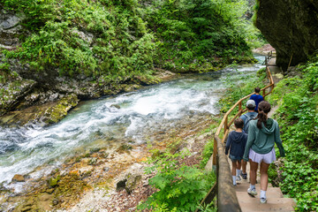 Family Hiking in Vintgar Gorge, Slovenia