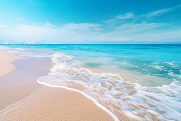 Fototapeta na wymiar Sea Beach and Soft Wave of Blue Ocean _ Created with Generative AI Tools