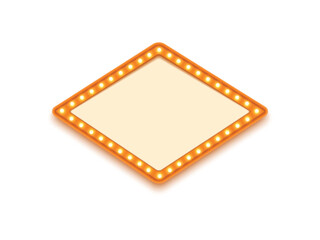 Antique shape marquee vintage 3d lightbox with glowing bulb. Orange color retro frame design vector illustration.
