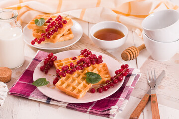 Waffles red currant and mint.