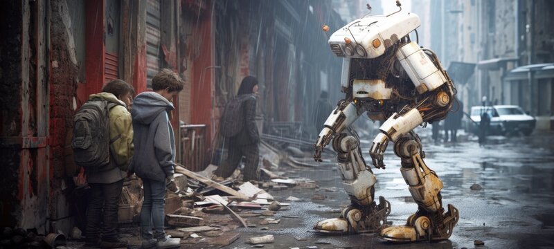 Cyborg Ethics: A Robot Stands in a Post-Apocalyptic City