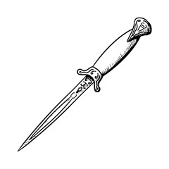 Dagger isolated on white. Vector illustration of a knife. Hand-drawn style.
