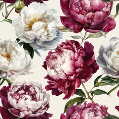Seamless vector background with watercolor peonies.