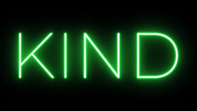 Flickering neon green glowing kind sign animated black background