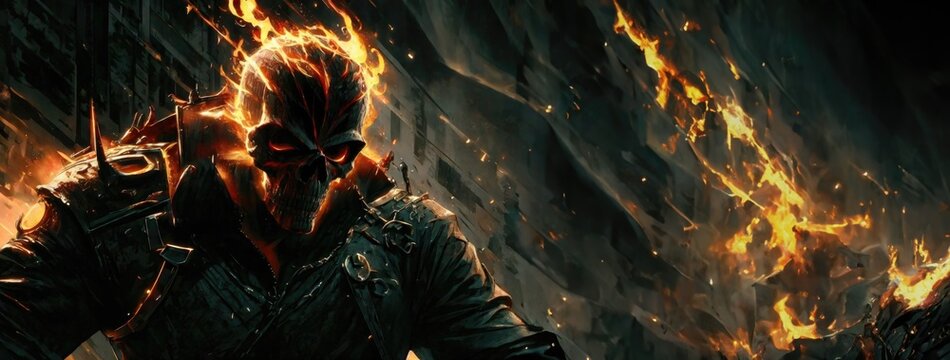 GhostRider Burning Skull in Dark Amber and Gray