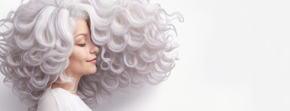 Happy Woman with Colored Ombre Hairstyle on White Background