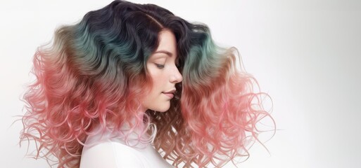 Happy Colored Ombre Hairstyle with Multidimensional Layers - obrazy, fototapety, plakaty