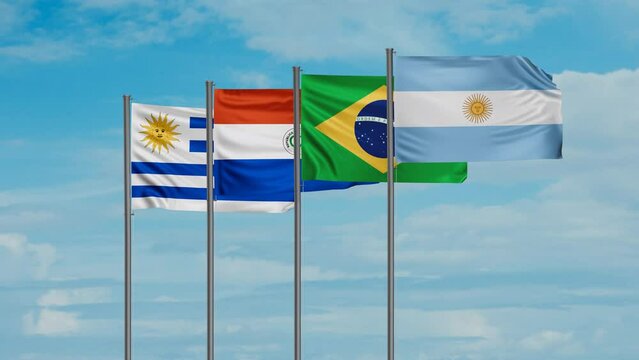 Mercosur or Southern Common Market country members flags looped video