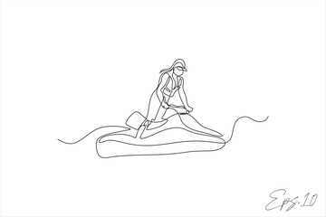 continuous line vector illustration of people riding
 jet ski motor boats