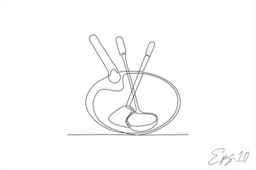 continuous line vector illustration of frying pan with spatula