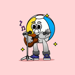 Cartoon beach ball singing and playing guitar vector illustration. Singing and playing guitar vector illustration.