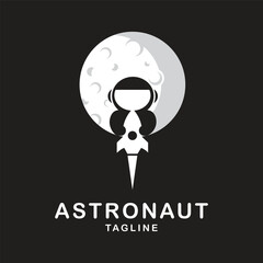 astronaut moon rocket logo line art design