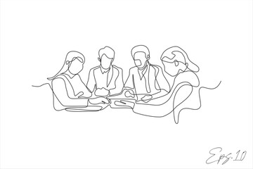 continuous line vector illustration of a group of people having a meeting