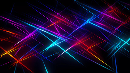 Fototapeta premium Bright neon lines forming geometric shapes on a dark background.