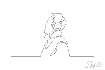 continuous line art vector illustration of a boy listening to music with a headset