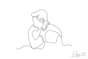 continuous line art vector illustration of a sad expression boy