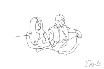 continuous line art vector illustration of two couples sitting