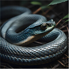 Fototapeta premium Evil Green Snake slithering through a forest
