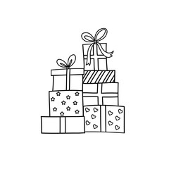 Several gift boxes with bows. Gifts for New Years Day . Vector illustration highlighted on a white background