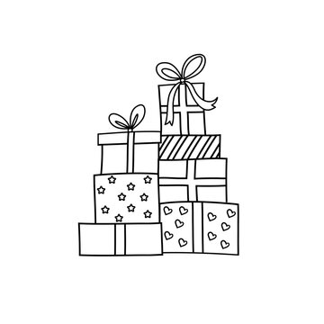 Several gift boxes with bows. Gifts for New Years Day . Vector illustration highlighted on a white background