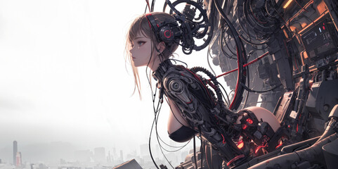 The Birth of a Cyberpunk Sci-Fi Cyborg with Anime Girl © Аrtranq