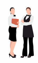 Pair of waiter in isolated white background. Flat style vector illustration. 