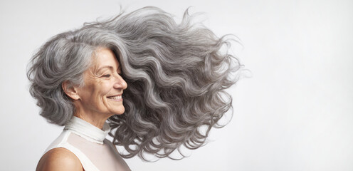 Happy Grey-Haired Grandma with Ombre Hairstyle