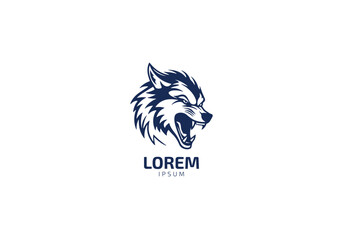 Wolf head logo or icon in blue and white. Vector illustration.