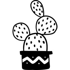 Doodle Outline Potted Cactus