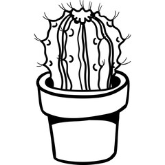 Fototapeta na wymiar Doodle Outline Potted Cactus